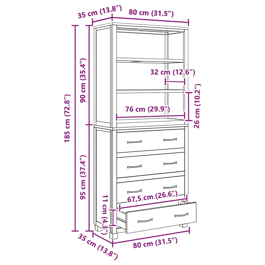 Ensemble de meubles de rangement 2 pc Naturel 80 x 35 x 185 cm - 11