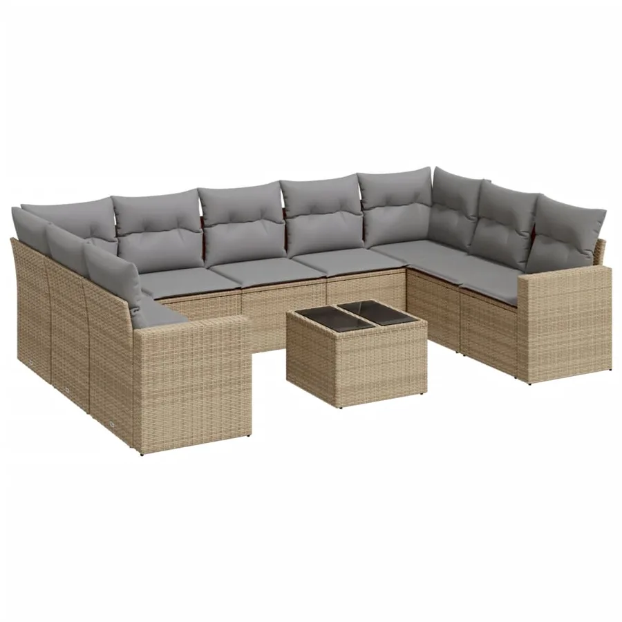 Salon de jardin avec coussins 10 pcs beige résine tressée - 2
