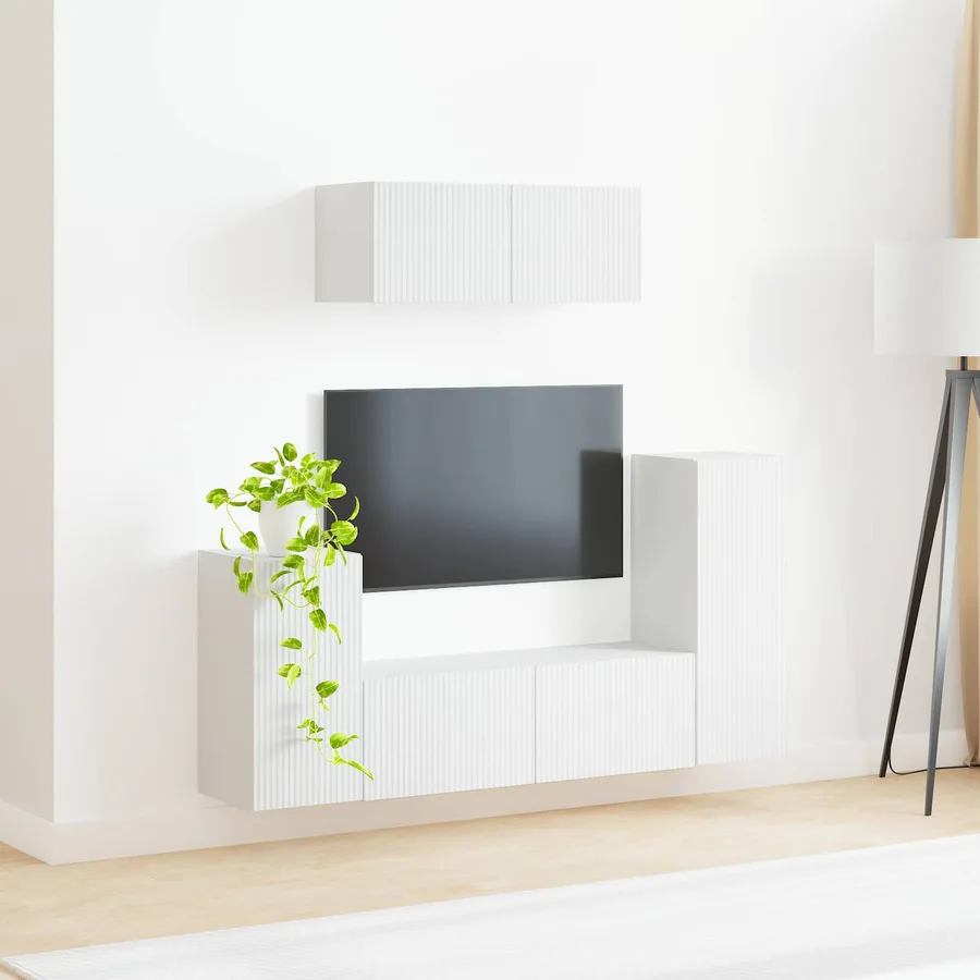 Ensemble meuble TV 4 pcs Blanc Bois d'ingénierie - 4