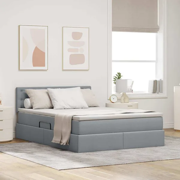 Lit avec rangement et matelas Gris clair 140 x 190 cm