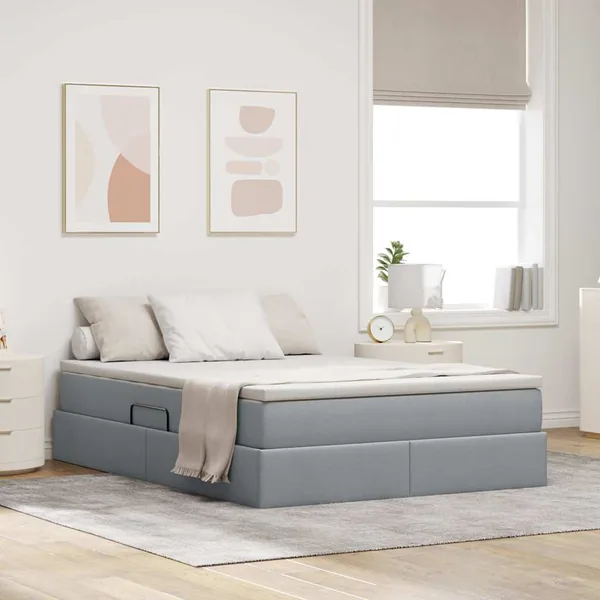 Lit avec rangement et matelas Gris clair 140 x 190 cm Polyester