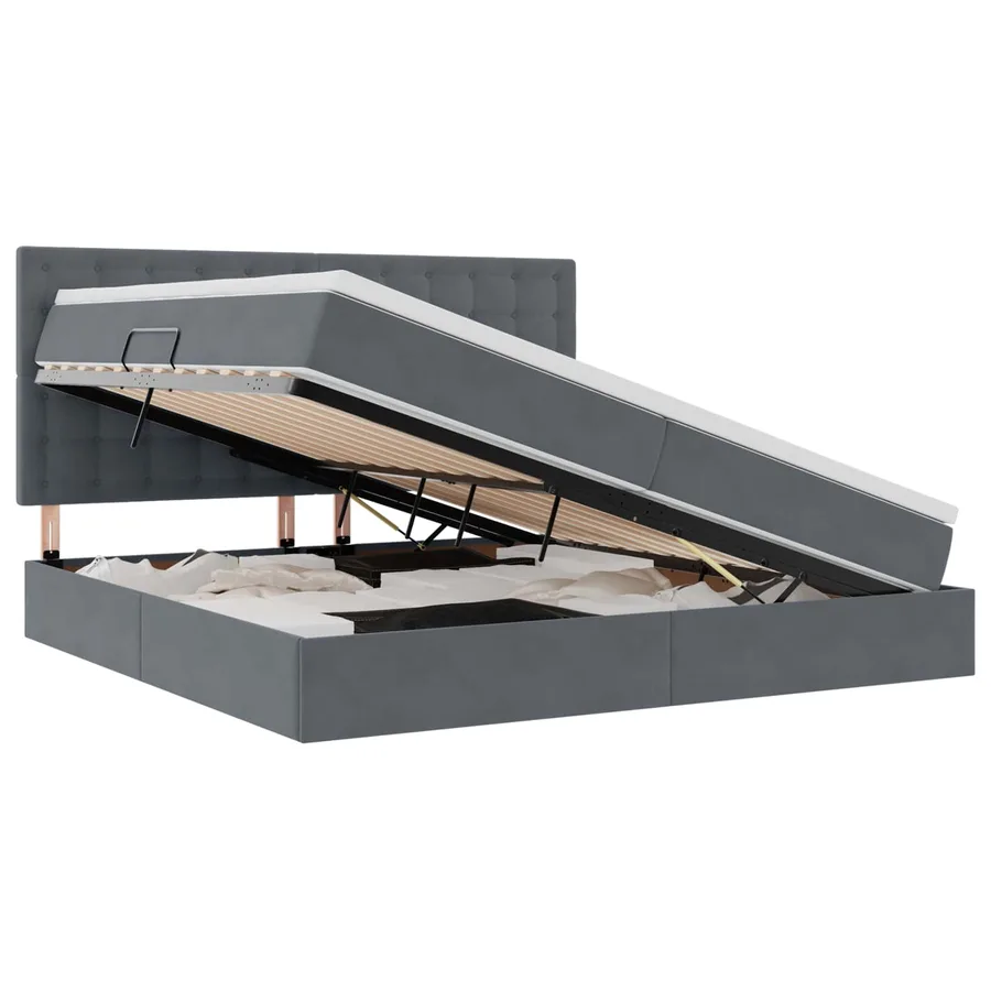 Lit de rangement LED avec matelas Gris foncé 200 x 200 cm - 2