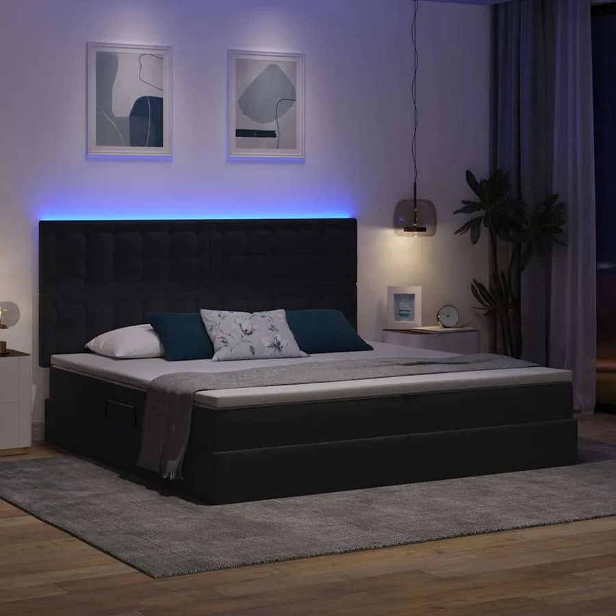 Lit de rangement LED avec matelas Gris foncé 200 x 200 cm - 5