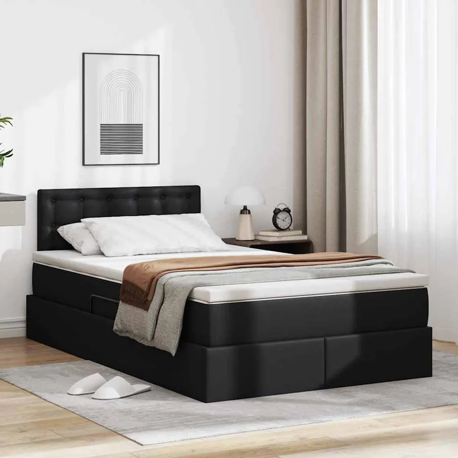 Lit avec rangement et matelas Noir 120 x 200 cm Simili cuir