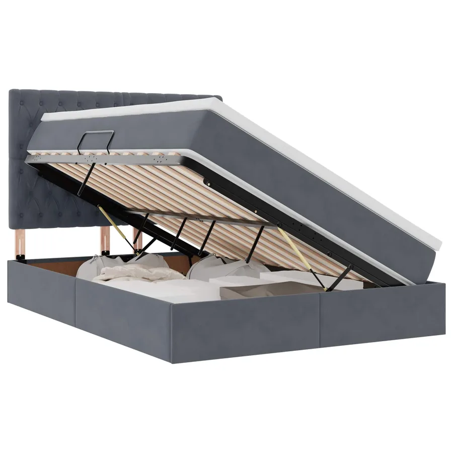 Lit avec rangement et matelas Gris foncé 140 x 190 cm Velours - 2