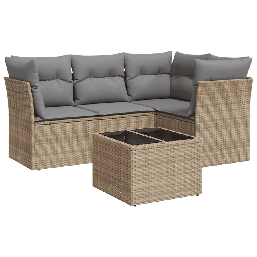 Salon de jardin avec coussins 5 pcs beige résine tressée - 2