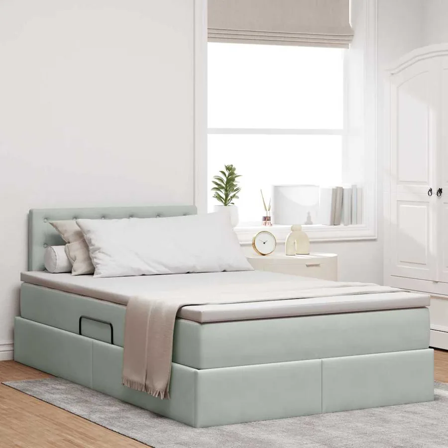 Lit de rangement LED avec matelas Gris clair 120 x 200 cm