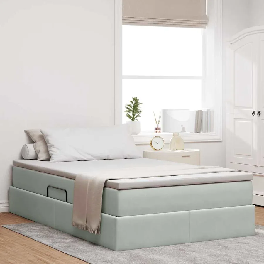 Lit avec rangement et matelas Gris clair 120 x 200 cm Velours