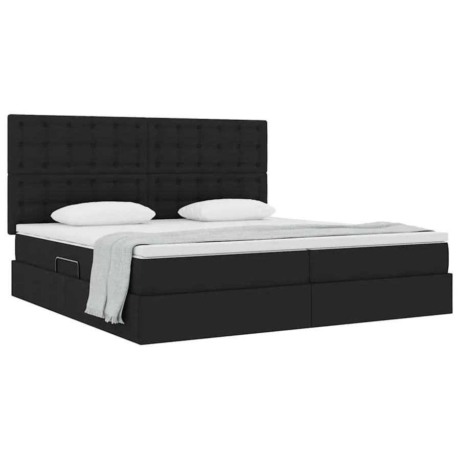 Lit avec rangement et matelas Noir 200 x 200 cm tissu - 3
