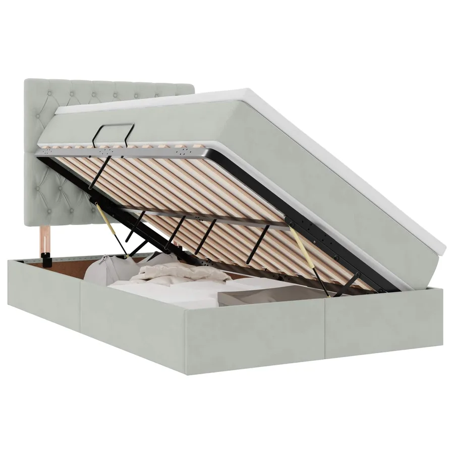 Lit avec rangement et matelas Gris clair 120 x 200 cm Velours - 2