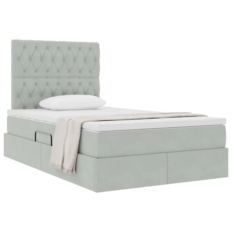 Lit avec rangement et matelas Gris clair 120 x 200 cm Velours - 3