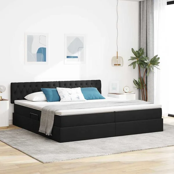 Lit avec rangement et matelas avec matelas Noir 200 x 200 cm