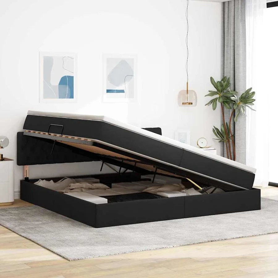 Lit avec rangement et matelas avec matelas Noir 200 x 200 cm - 4