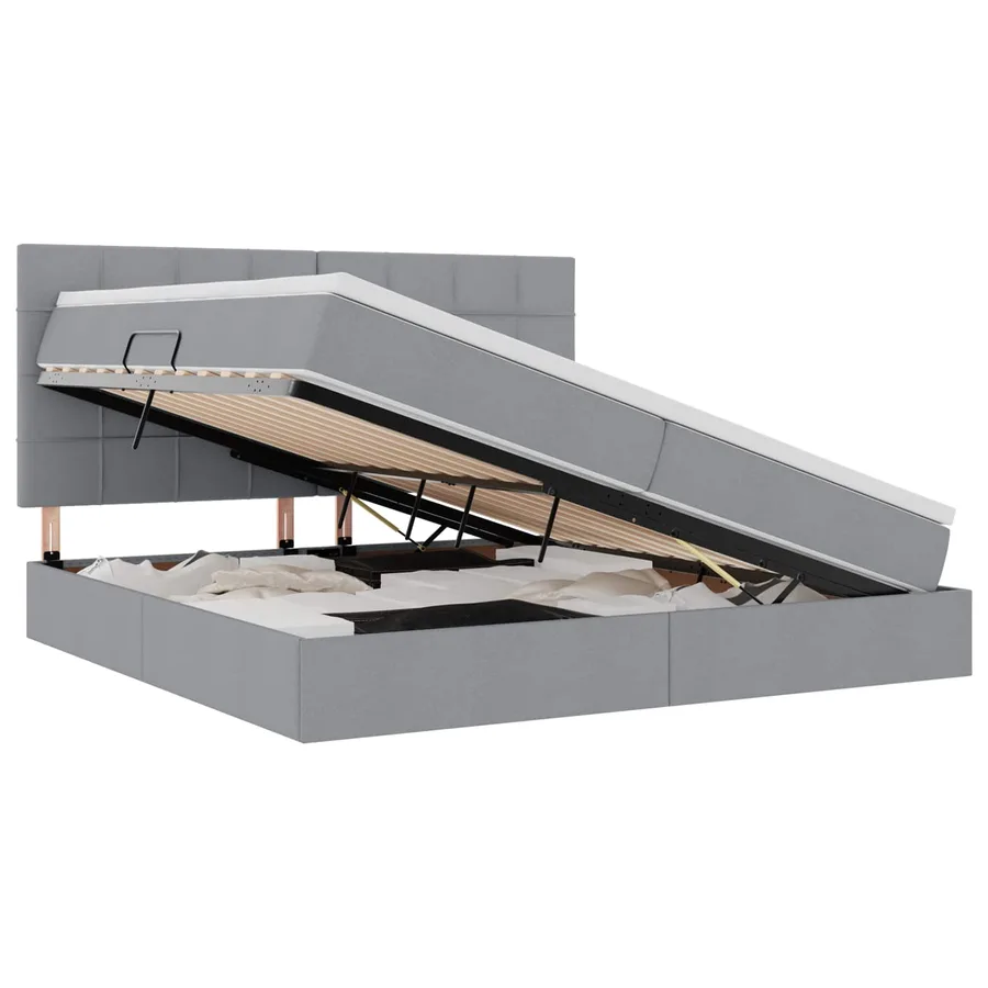 Lit avec rangement et matelas Gris clair 200 x 200 cm tissu - 2