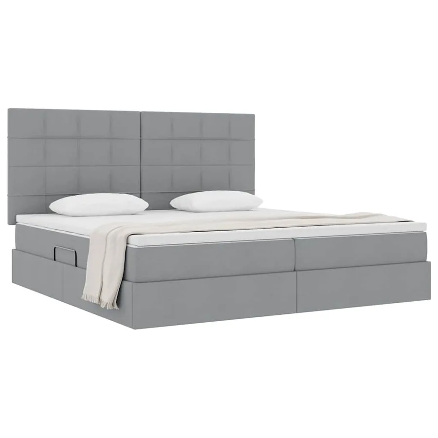 Lit avec rangement et matelas Gris clair 200 x 200 cm tissu - 3