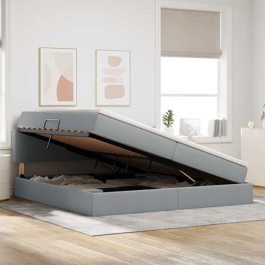 Lit avec rangement et matelas Gris clair 200 x 200 cm - 4