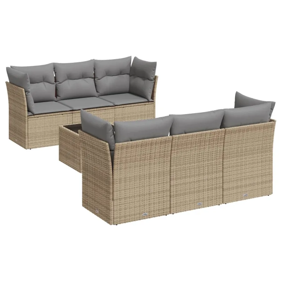 Salon de jardin avec coussins 7 pcs beige résine tressée - 2