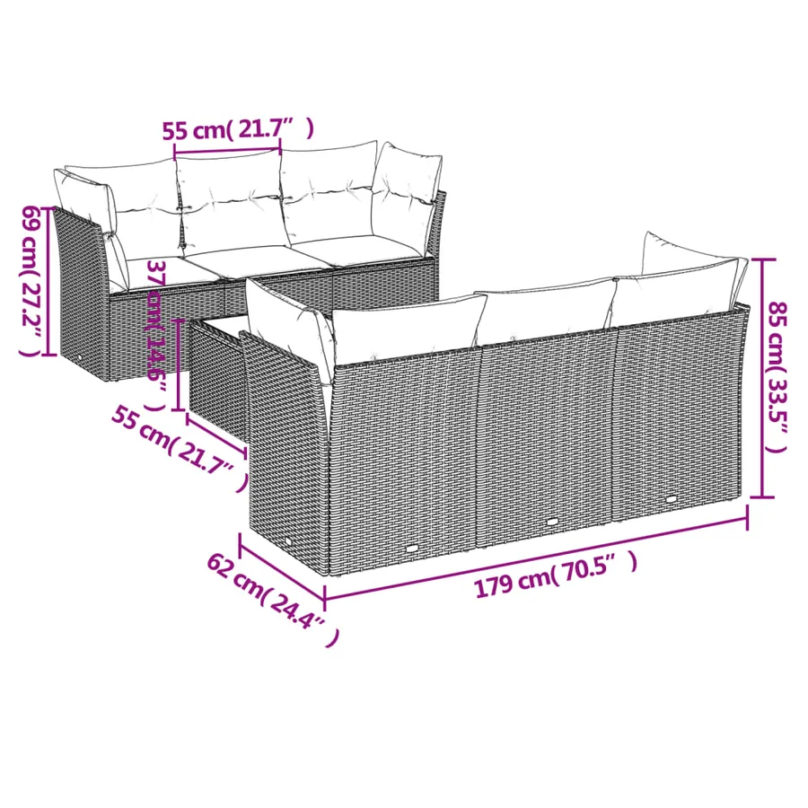 Salon de jardin avec coussins 7 pcs beige résine tressée - 3