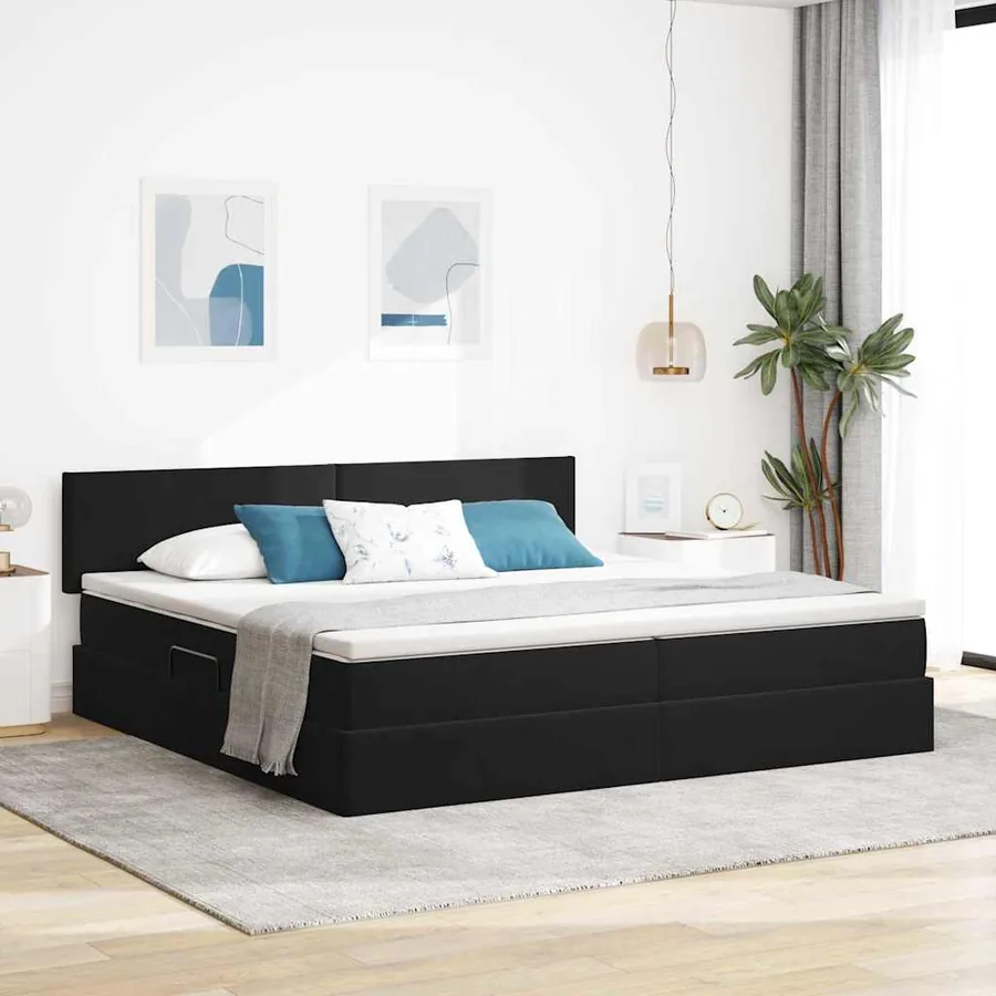 Lit de Rangement avec matelas Noir 200 x 200 cm Velours