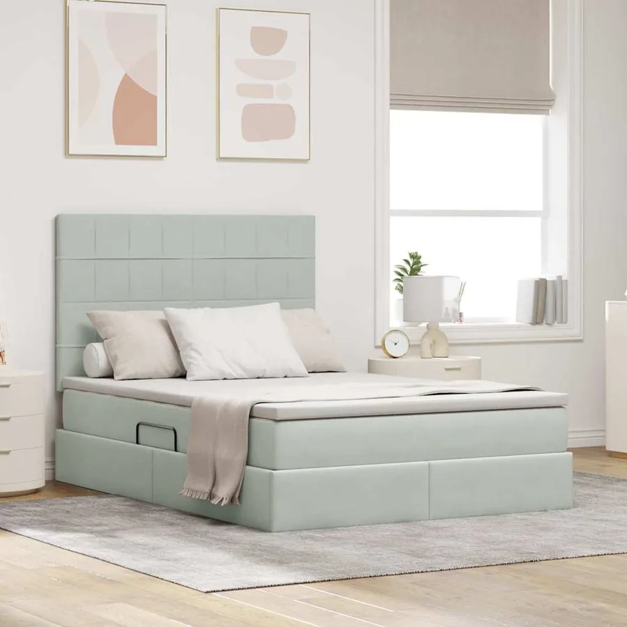Lit de rangement LED avec matelas Gris clair 140 x 190 cm