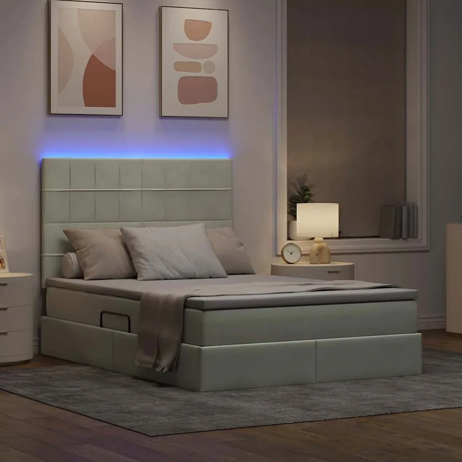 Lit de rangement LED avec matelas Gris clair 140 x 190 cm - 5