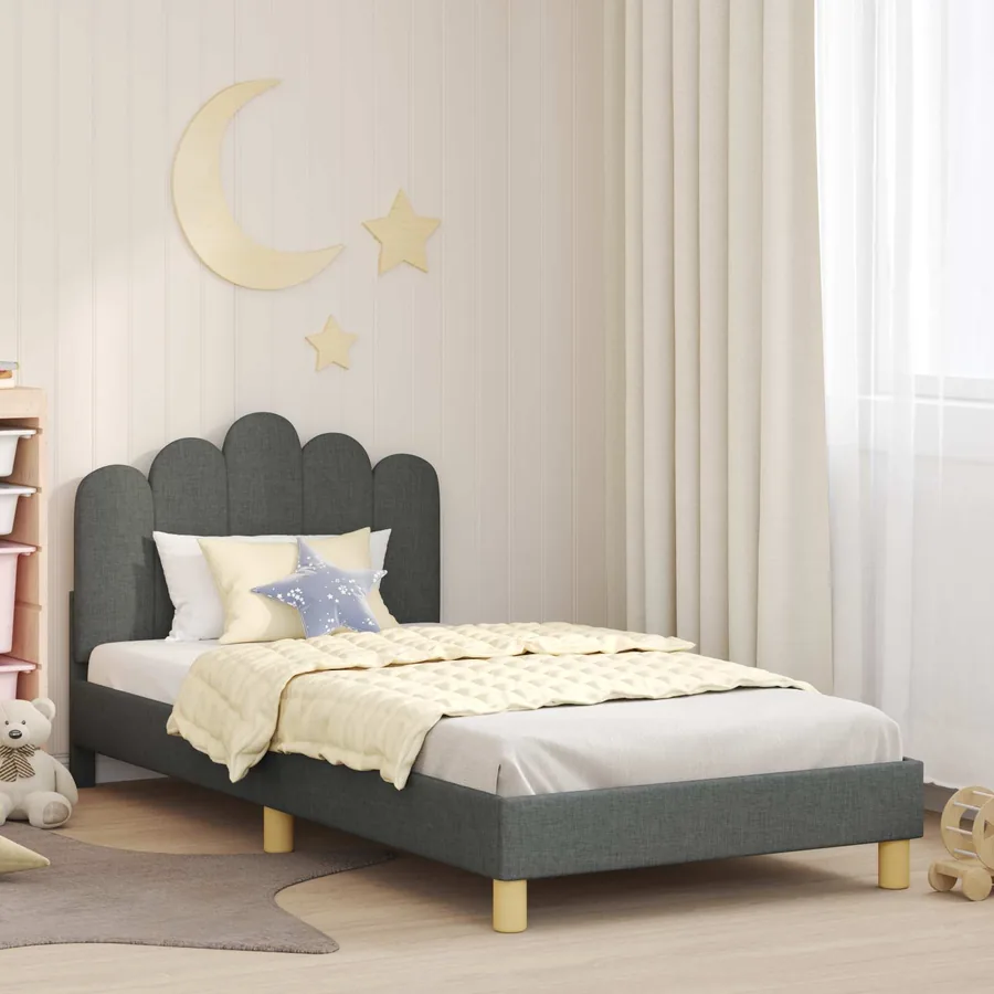 Cadre de lit pour enfants avec tête de lit Gris foncé Tissu