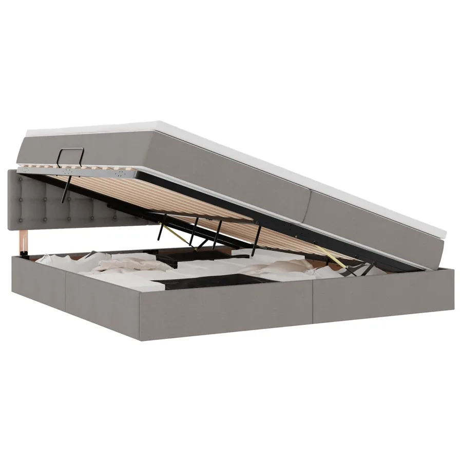 Lit de rangement LED avec matelas Taupe 200 x 200 cm Tissu - 2