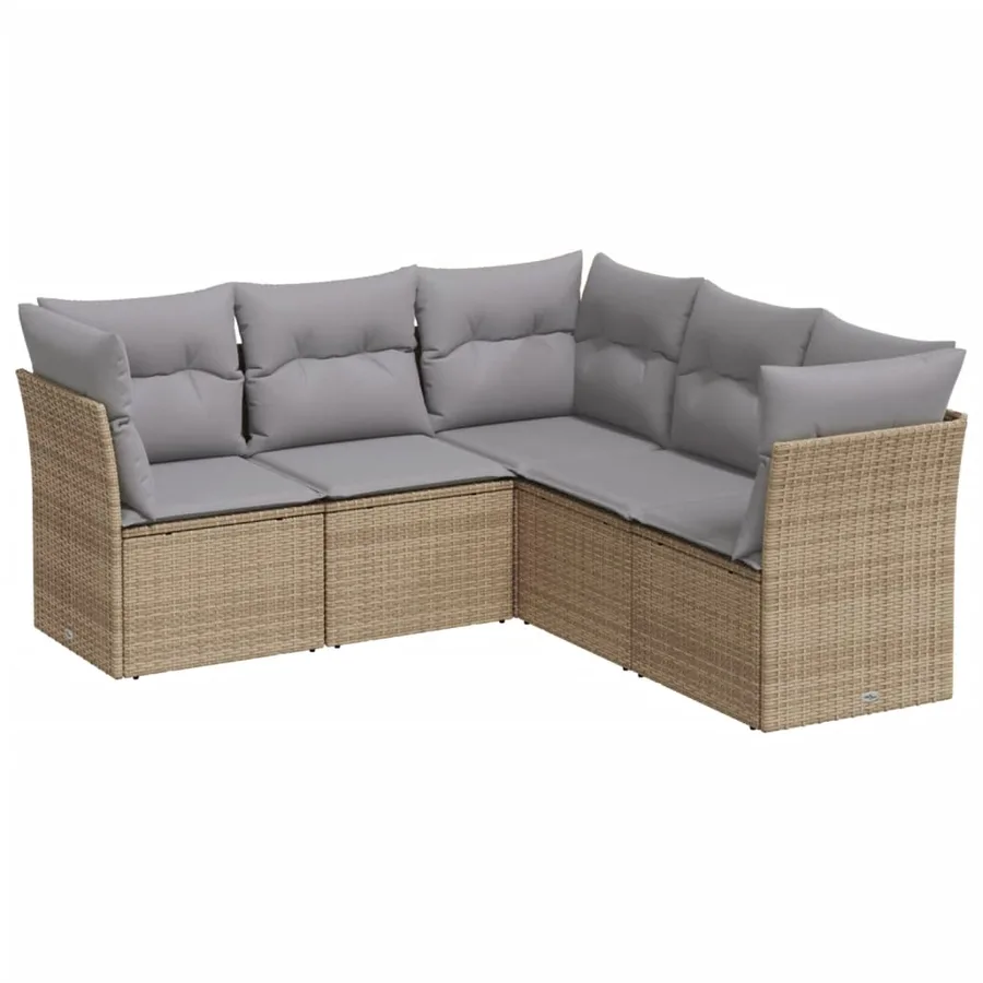 Salon de jardin avec coussins 5 pcs beige résine tressée - 2