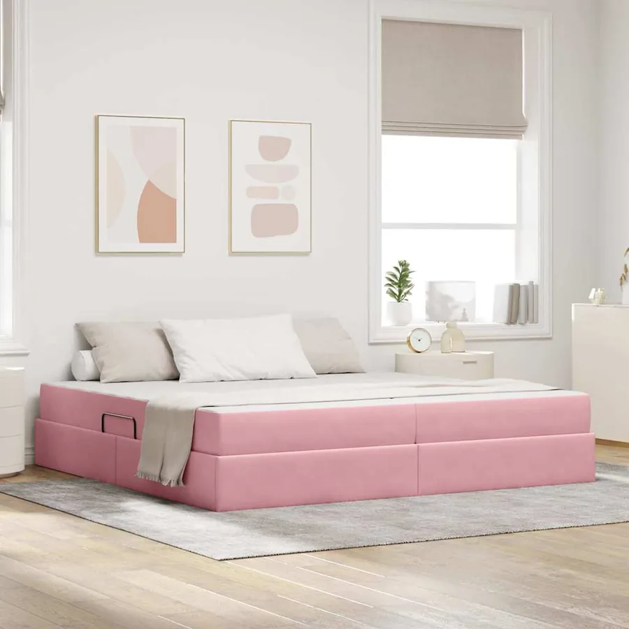 Lit avec rangement et matelas Rose 200 x 200 cm Velours