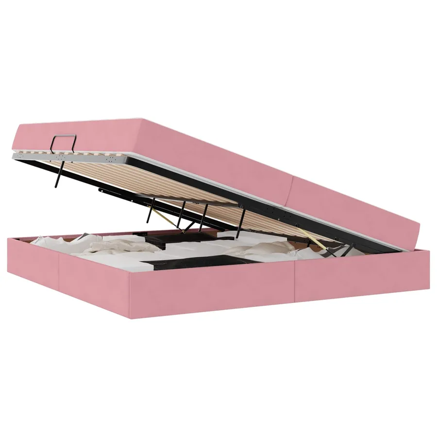 Lit avec rangement et matelas Rose 200 x 200 cm Velours - 2