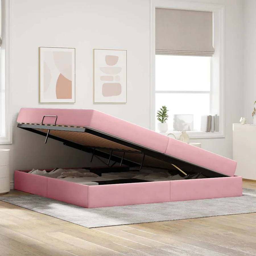Lit avec rangement et matelas Rose 200 x 200 cm Velours - 4