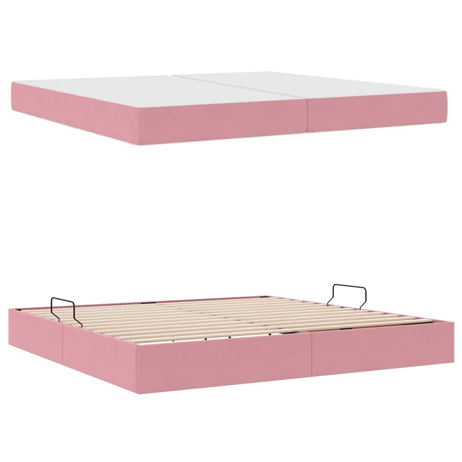 Lit avec rangement et matelas Rose 200 x 200 cm Velours - 7