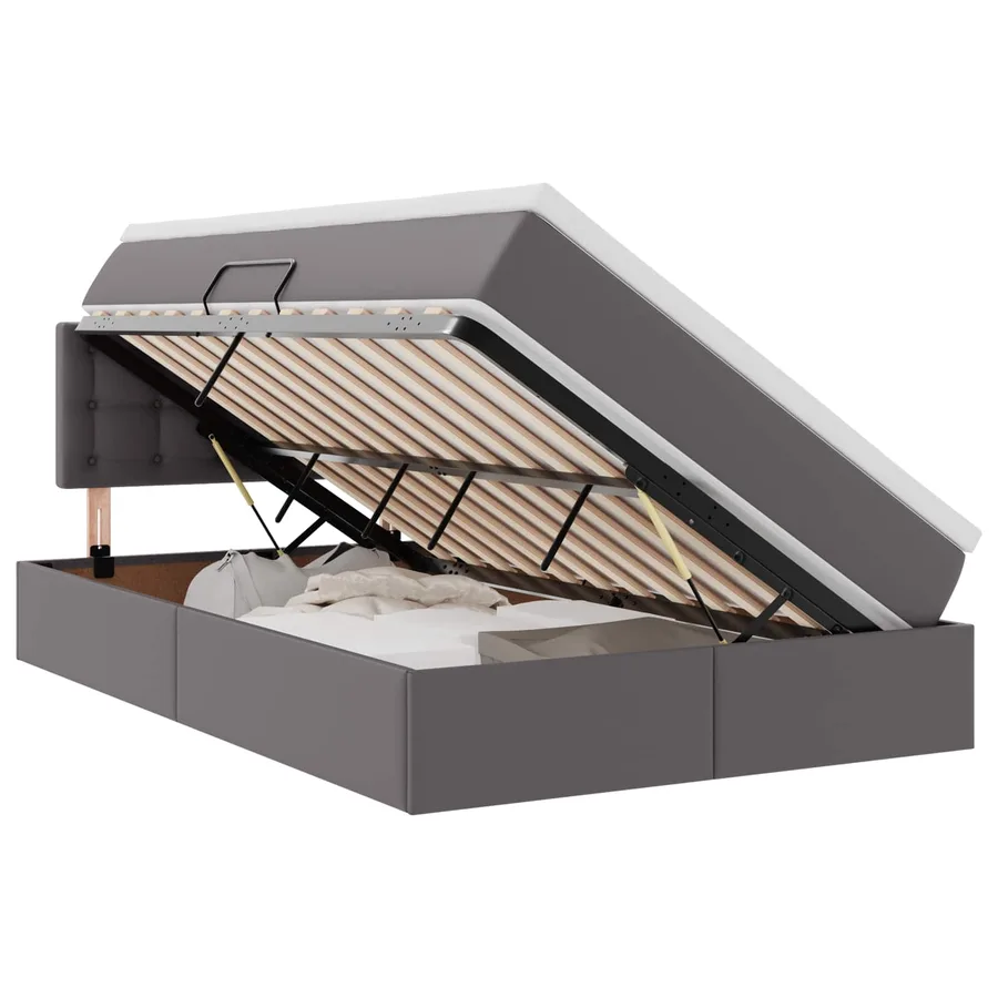 Lit avec rangement et LED Gris 120 x 190 cm Cuir synthétique - 2