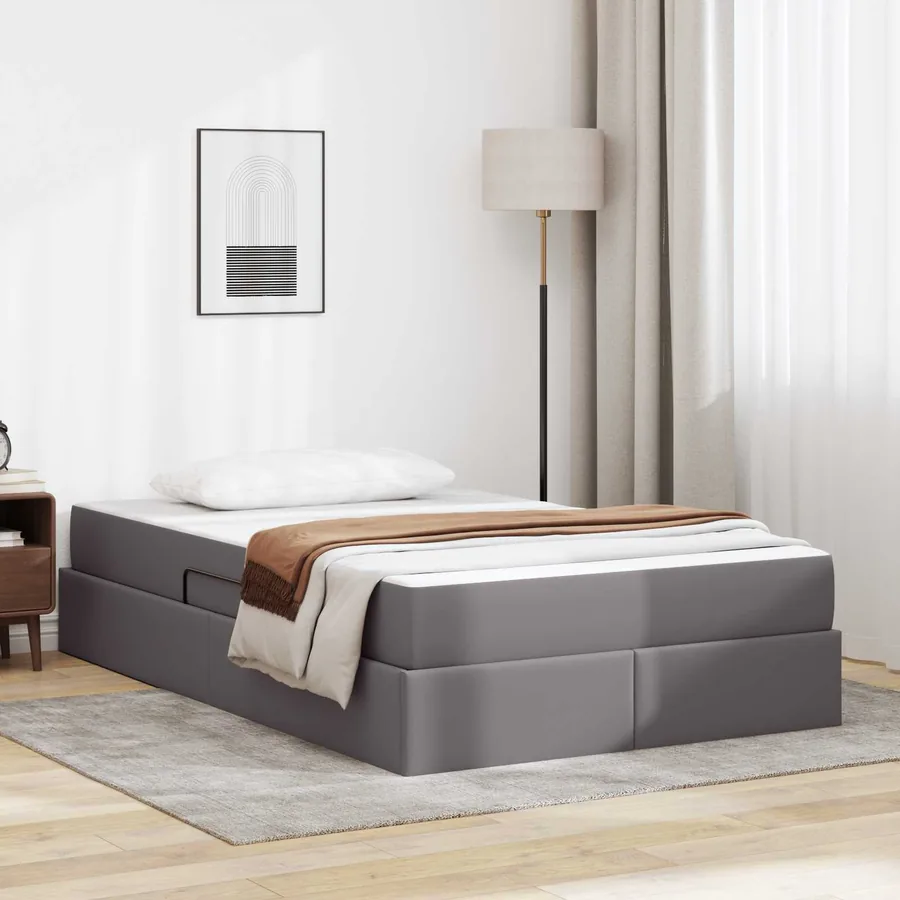 Lit avec rangement et matelas avec matelas 2 pcs Gris Cuir
