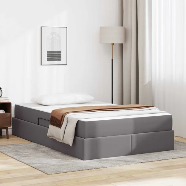 Lit avec rangement et matelas avec matelas 2 pcs Gris Cuir