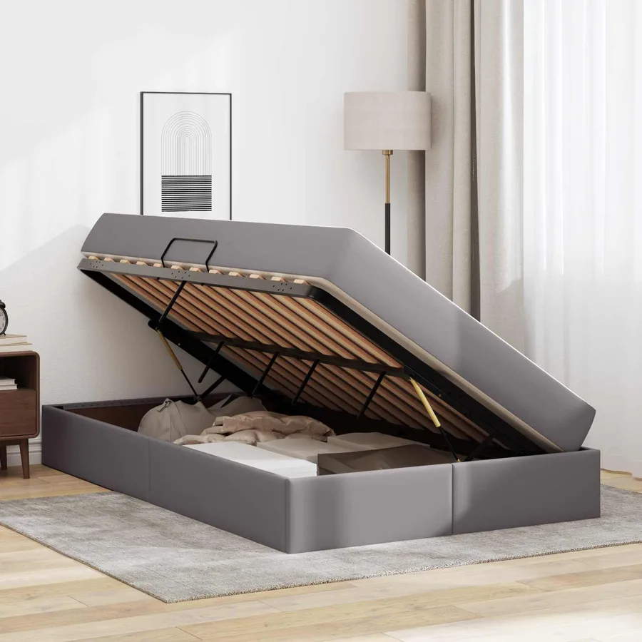 Lit avec rangement et matelas avec matelas 2 pcs Gris Cuir - 4