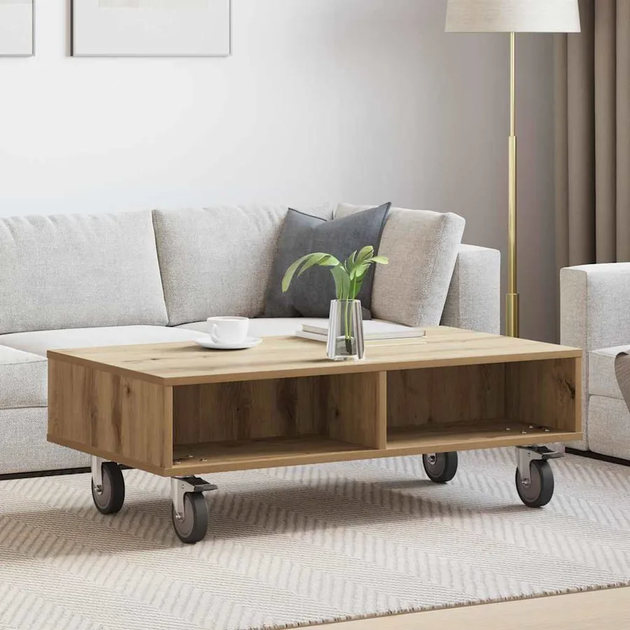 Table d'appoint avec roues Chêne artisanal 90 x 50 x 30 cm
