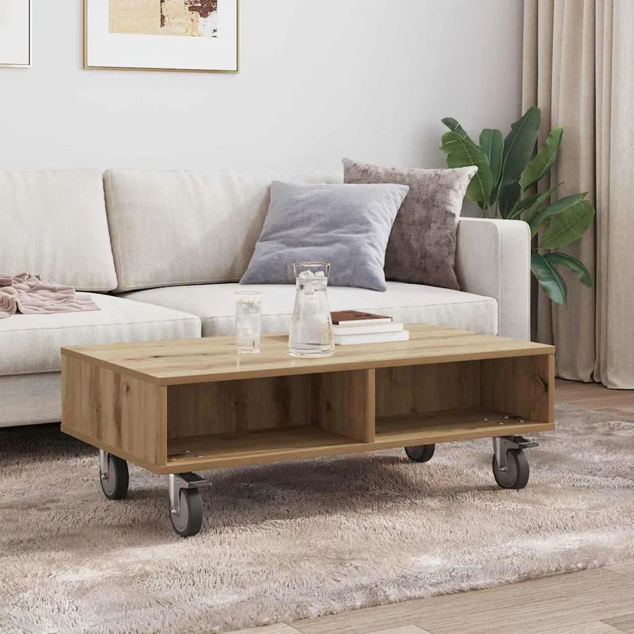 Table d'appoint avec roues Chêne artisanal 90 x 50 x 30 cm - 4