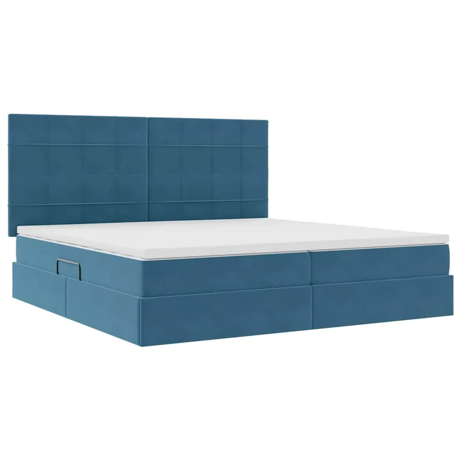 Lit avec rangement et matelas Bleu foncé 200 x 200 cm Velours - 5