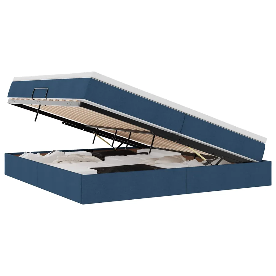 Lit avec rangement et matelas Bleu 200 x 200 cm Polyester - 2