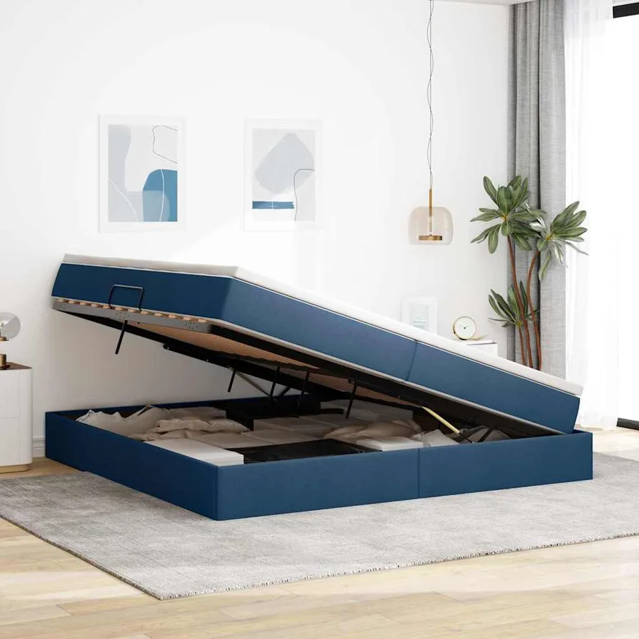 Lit avec rangement et matelas Bleu 200 x 200 cm Polyester - 4