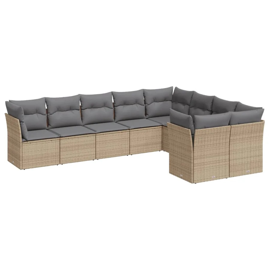 Salon de jardin avec coussins 9 pcs beige résine tressée - 2