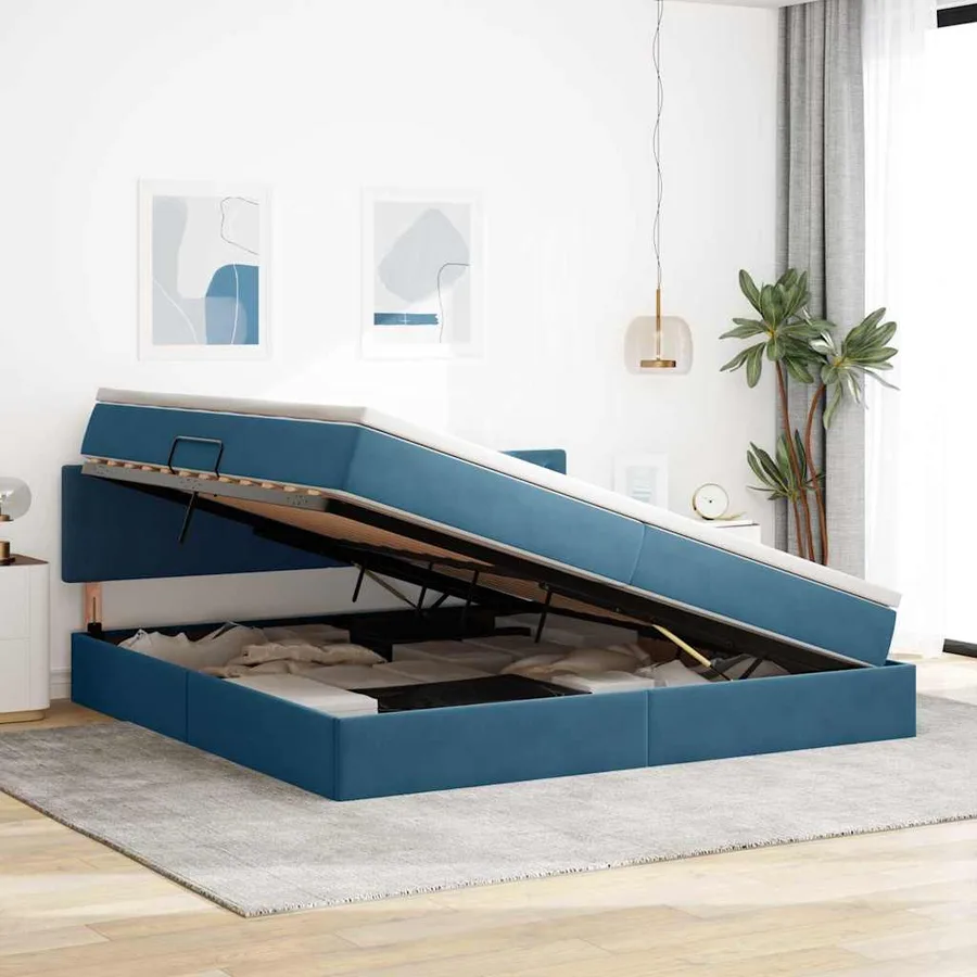 Lit de Rangement avec matelas Bleu foncé 200 x 200 cm Velours - 4