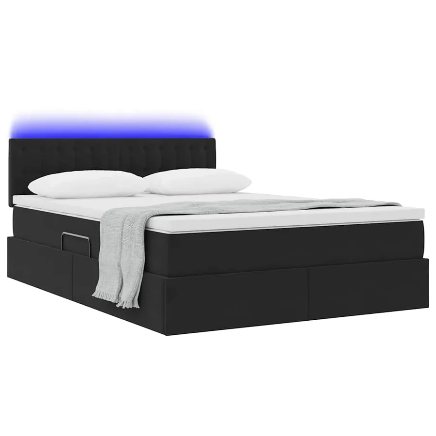 Lit de rangement LED avec matelas Noir 140 x 190 cm Velours - 3