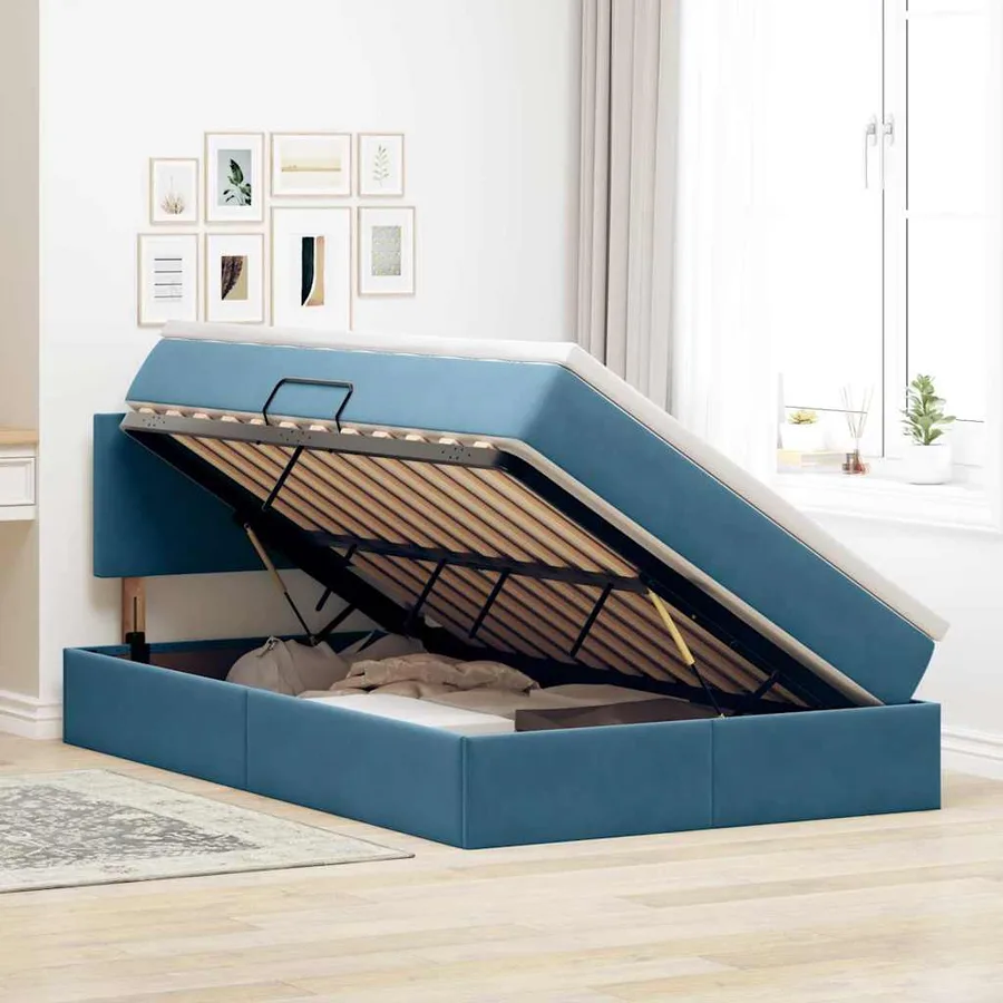 Lit de Rangement avec matelas Bleu foncé 120 x 200 cm Velours - 4
