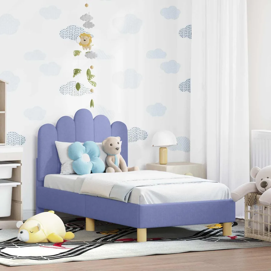 Cadre de lit pour tout-petit avec tête de lit Bleu denim Tissu