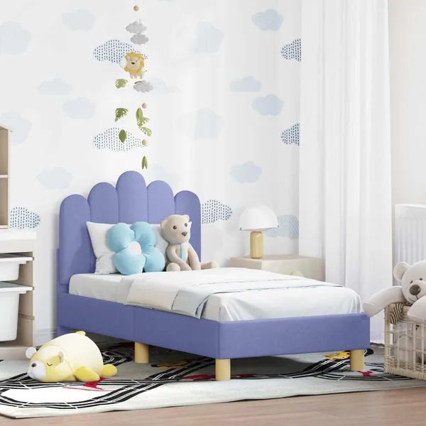 Cadre de lit pour tout-petit avec tête de lit Bleu denim Tissu