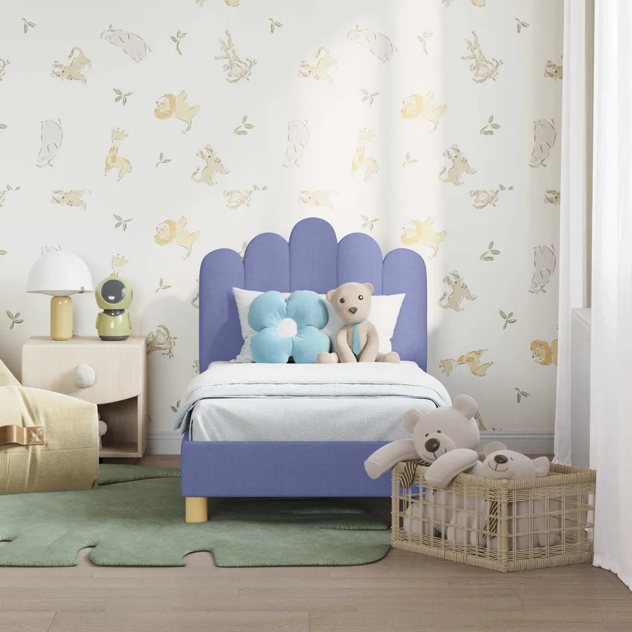 Cadre de lit pour tout-petit avec tête de lit Bleu denim Tissu - 3