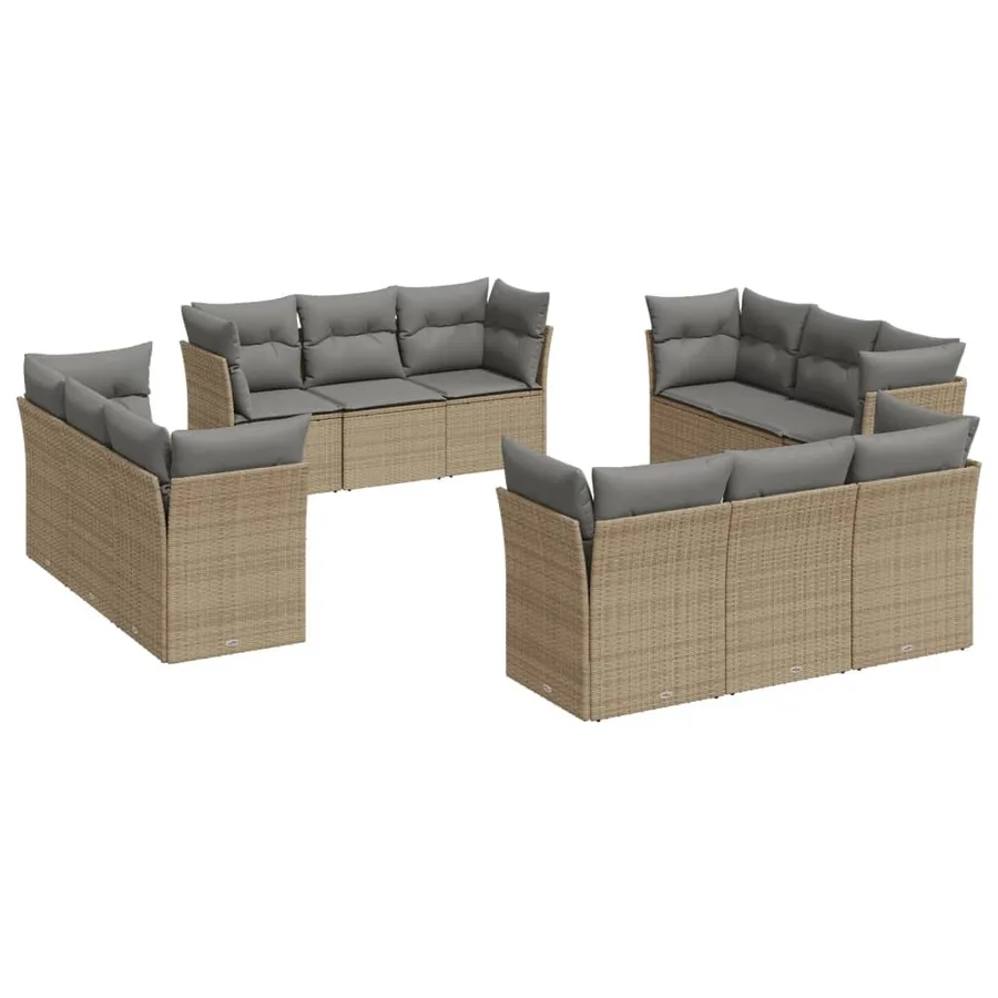 Salon de jardin avec coussins 12 pcs beige résine tressée - 2