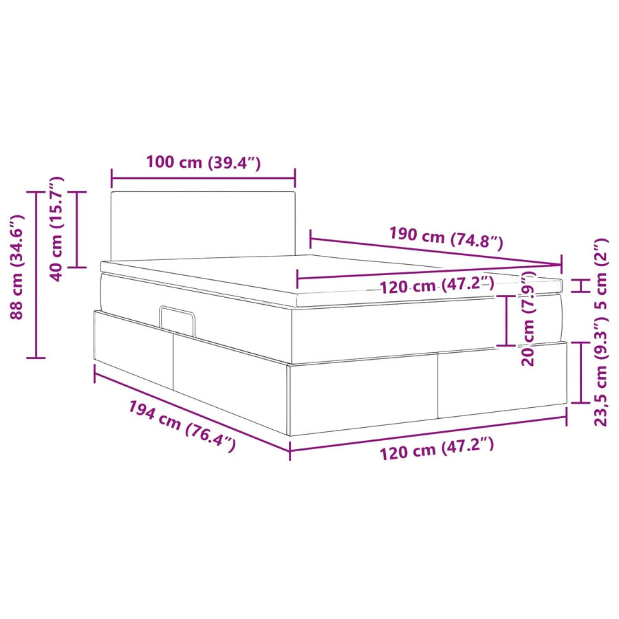 Lit de rangement LED avec matelas Gris foncé 120 x 190 cm Tissu - 17